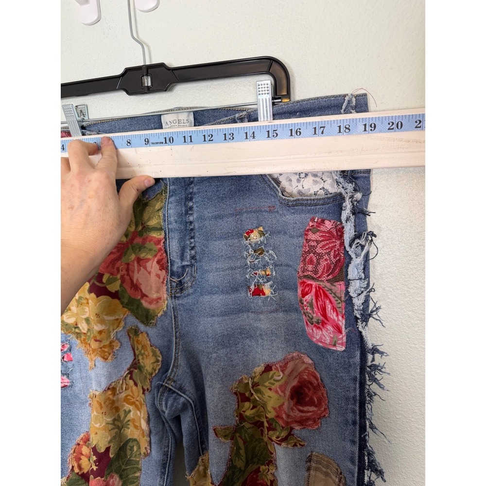 Angels Forever Young Custom Boho Floral Patchwork Jeans Upcycle Distressed - Picture 5 of 10